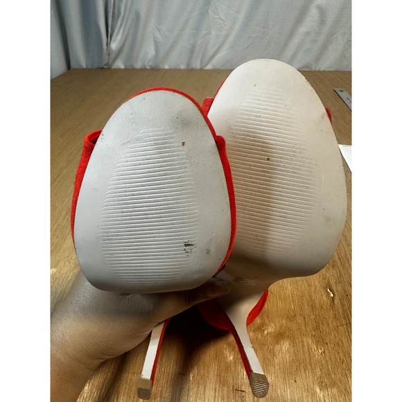 Red Suede Heels Miss KG Size 37 Ankle Strap Bow Stiletto Pumps Shoes - Picture 7 of 7